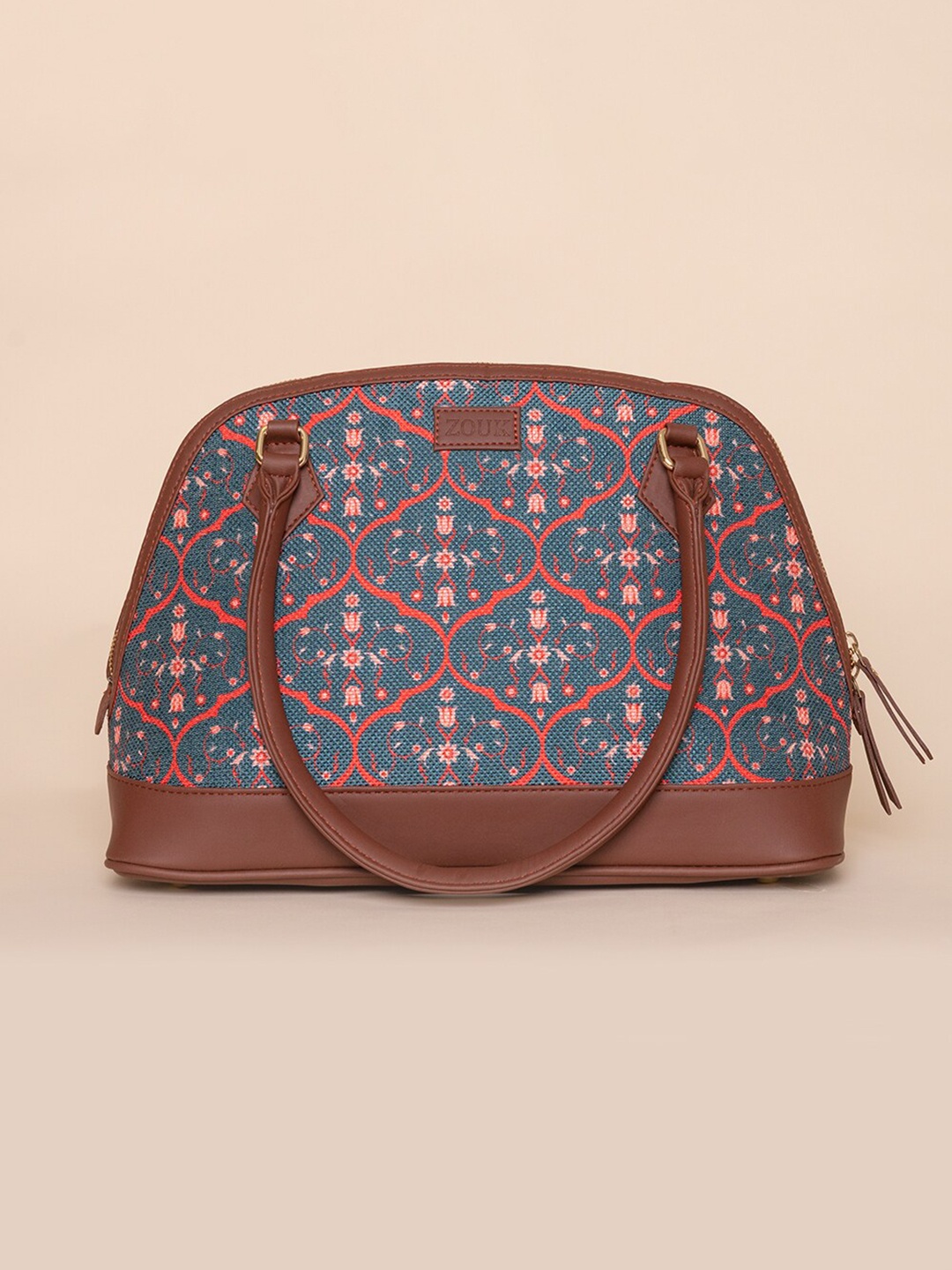 

ZOUK Navy Blue Ethnic Motifs Printed Structured Sling Bag with Cut Work