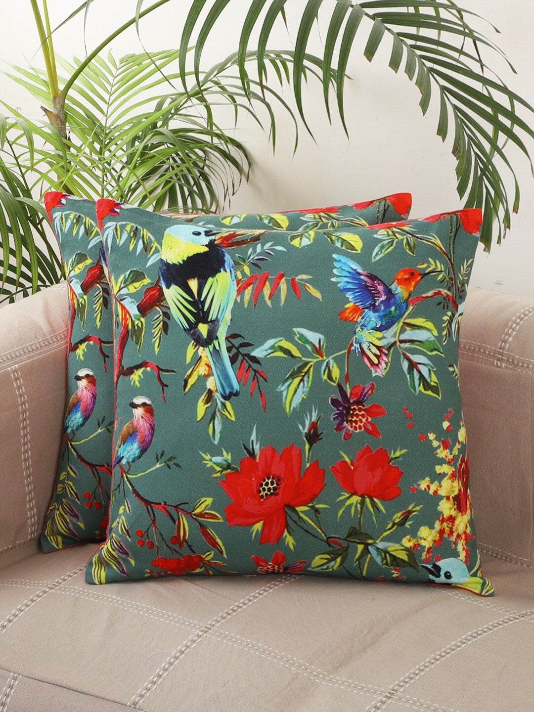 

Jamio Firati Green & Red Set of 2 Floral Square Cushion Covers