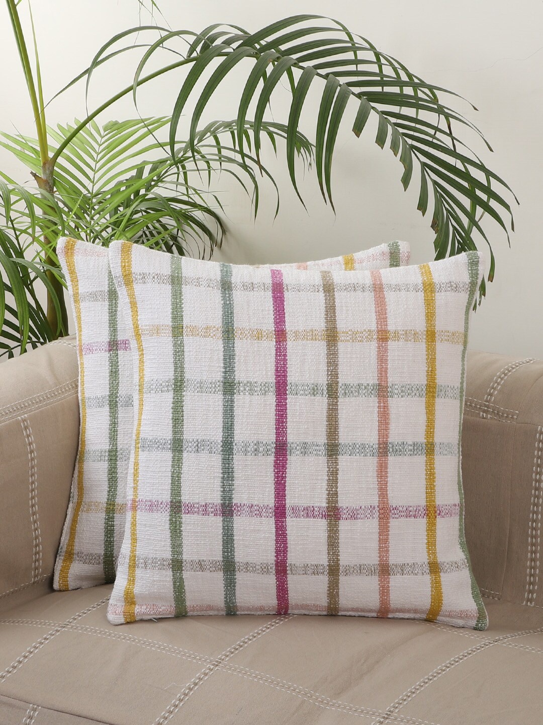 

Jamio Firati White & Yellow Set of 2 Geometric Square Cushion Covers