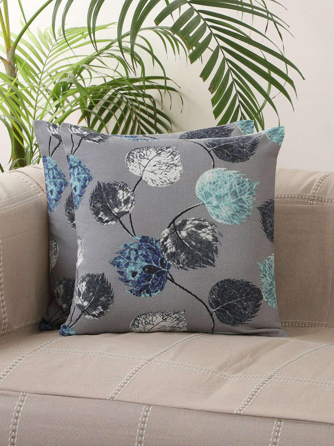 

Jamio Firati Grey & Blue Set of 2 Abstract Square Cushion Covers