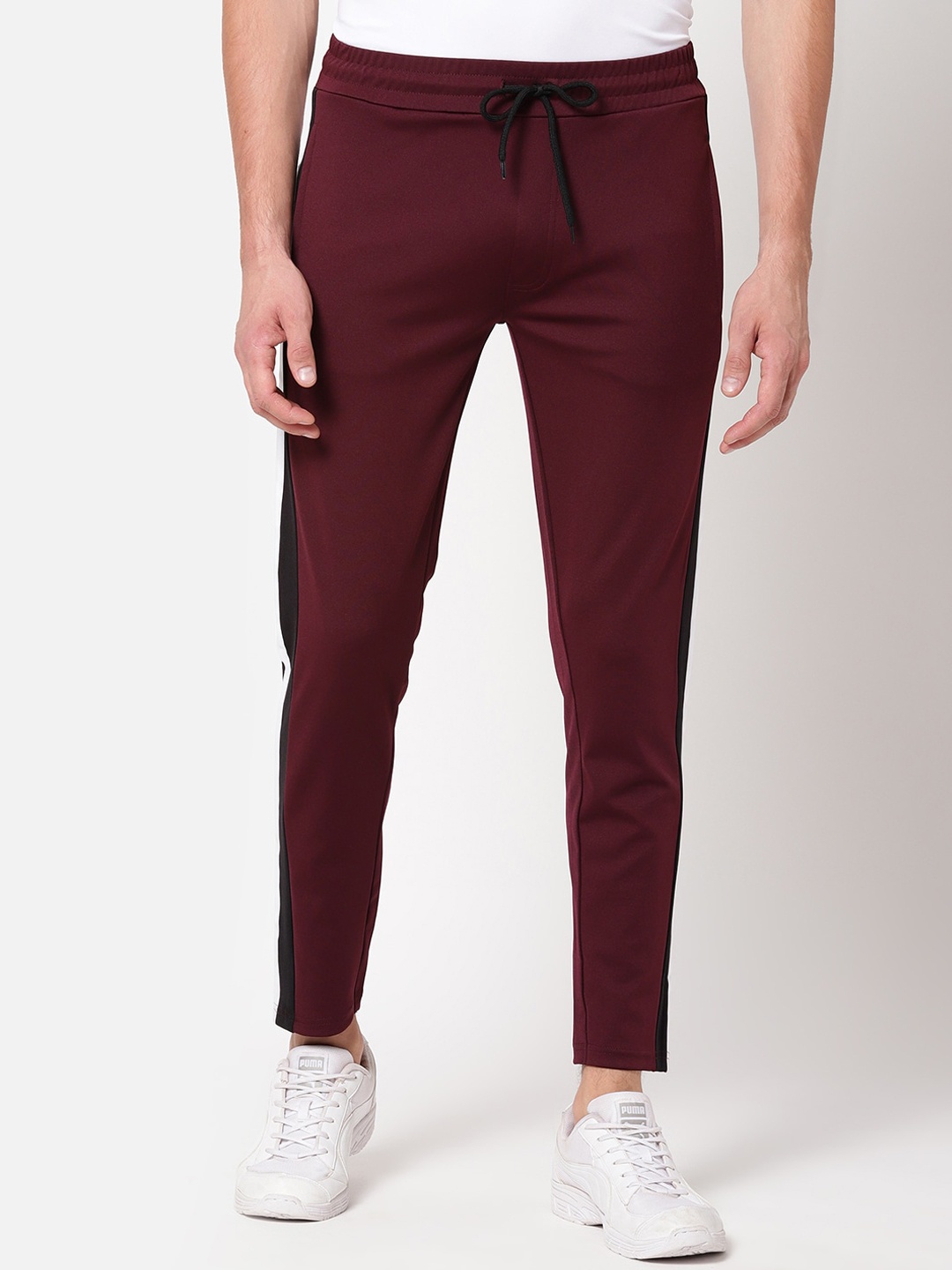 

R&B Men Burgundy Solid Slim-Fit Track Pants
