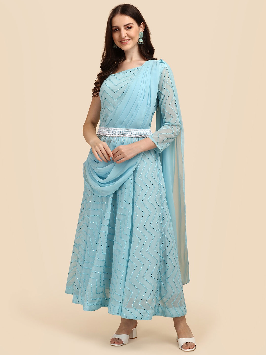 

Vidraa Western Store Turquoise Blue Georgette Maxi Dress