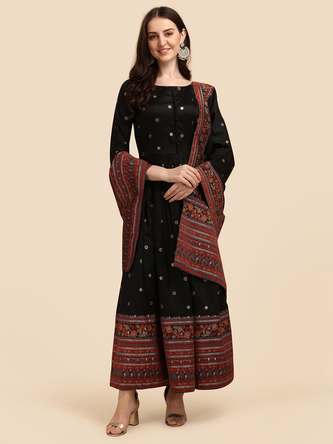 

Vidraa Western Store Black Floral Jacquard Dress