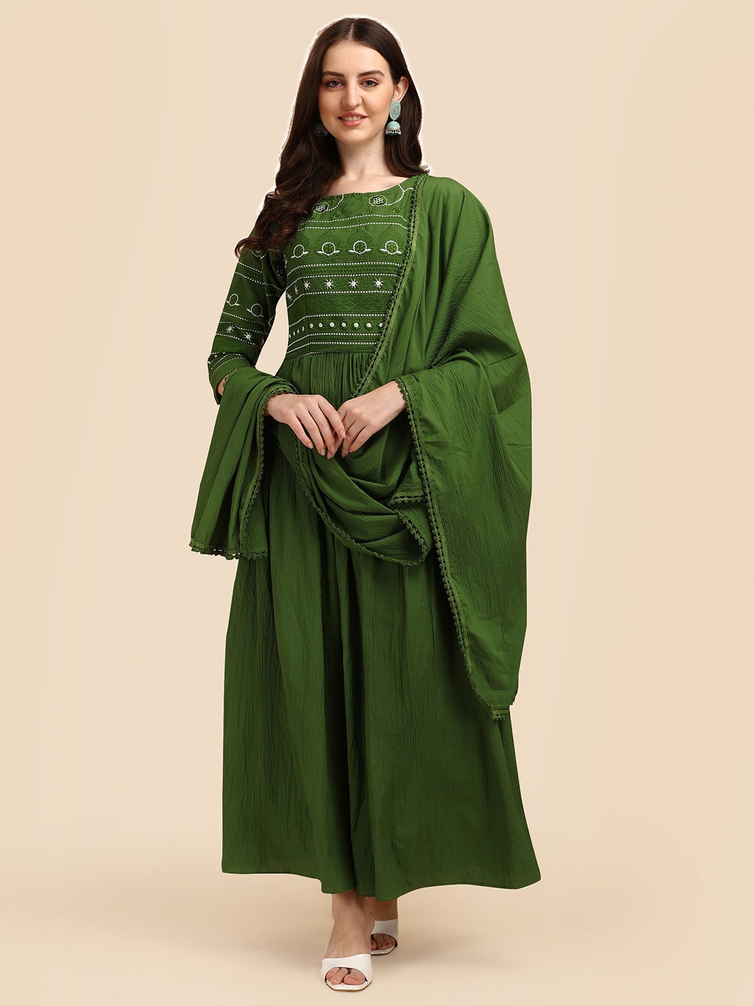 

Vidraa Western Store Olive Green Georgette A-Line Dress