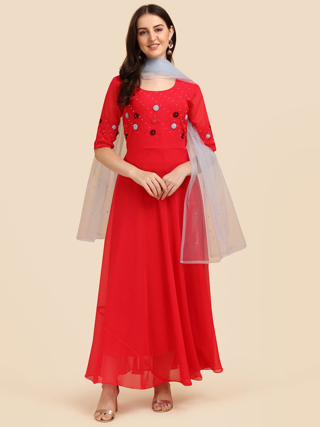 

Vidraa Western Store Red Georgette Maxi Dress