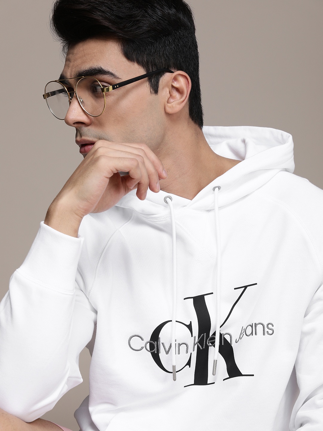 

Calvin Klein Jeans Men White Printed Hooded Sweatshirt