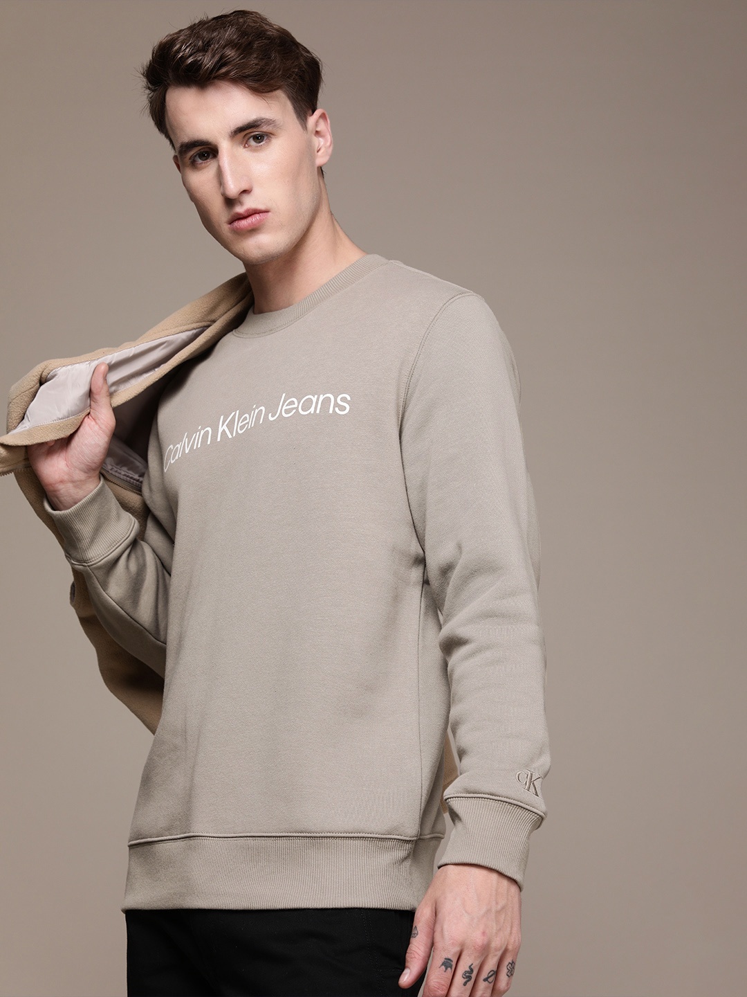

Calvin Klein Jeans Men Grey Brand Logo Printed Pullover Sweatshirt