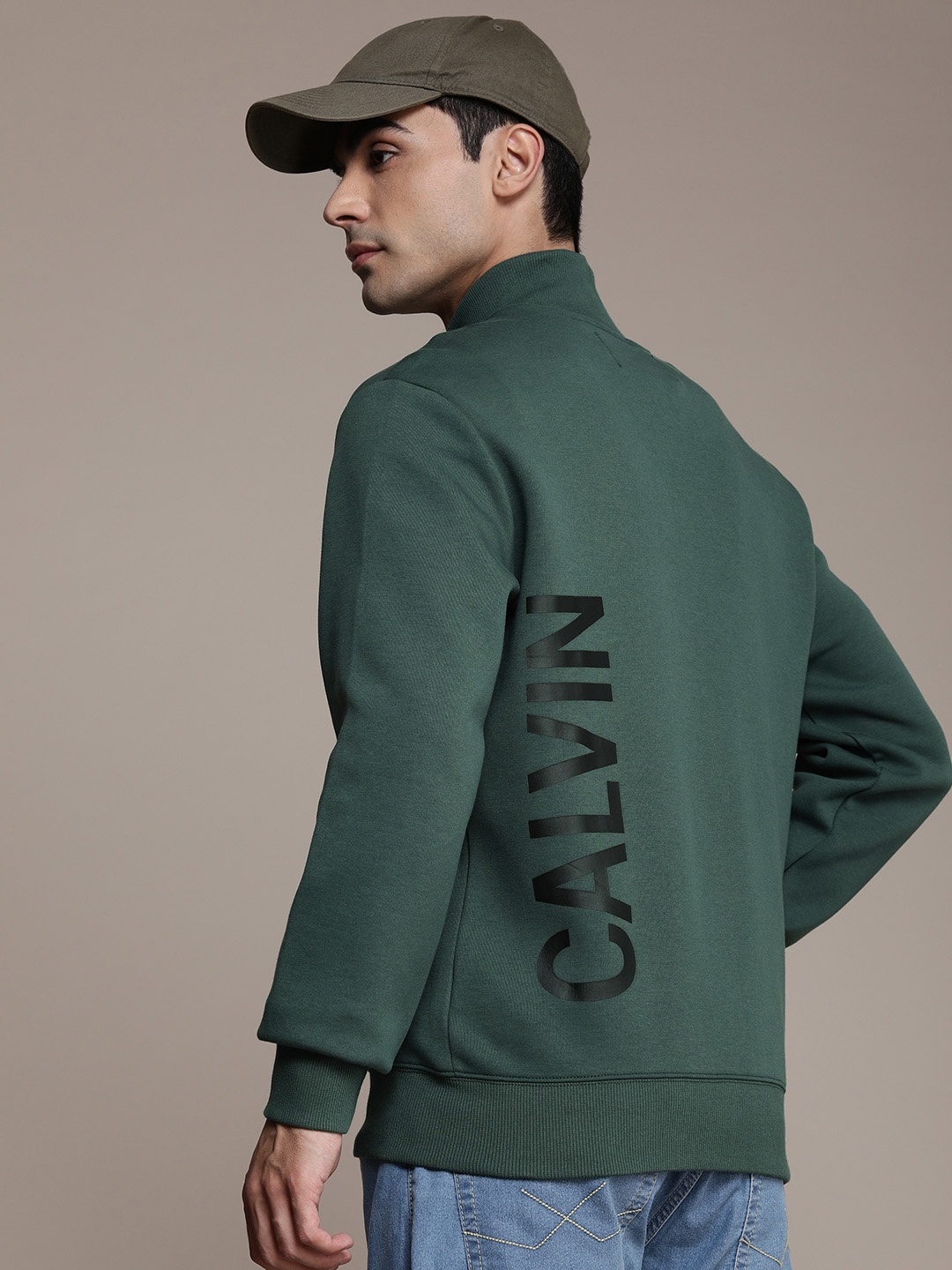 

Calvin Klein Jeans Men Green Brand Logo Placement Print Open-Front Sweatshirt