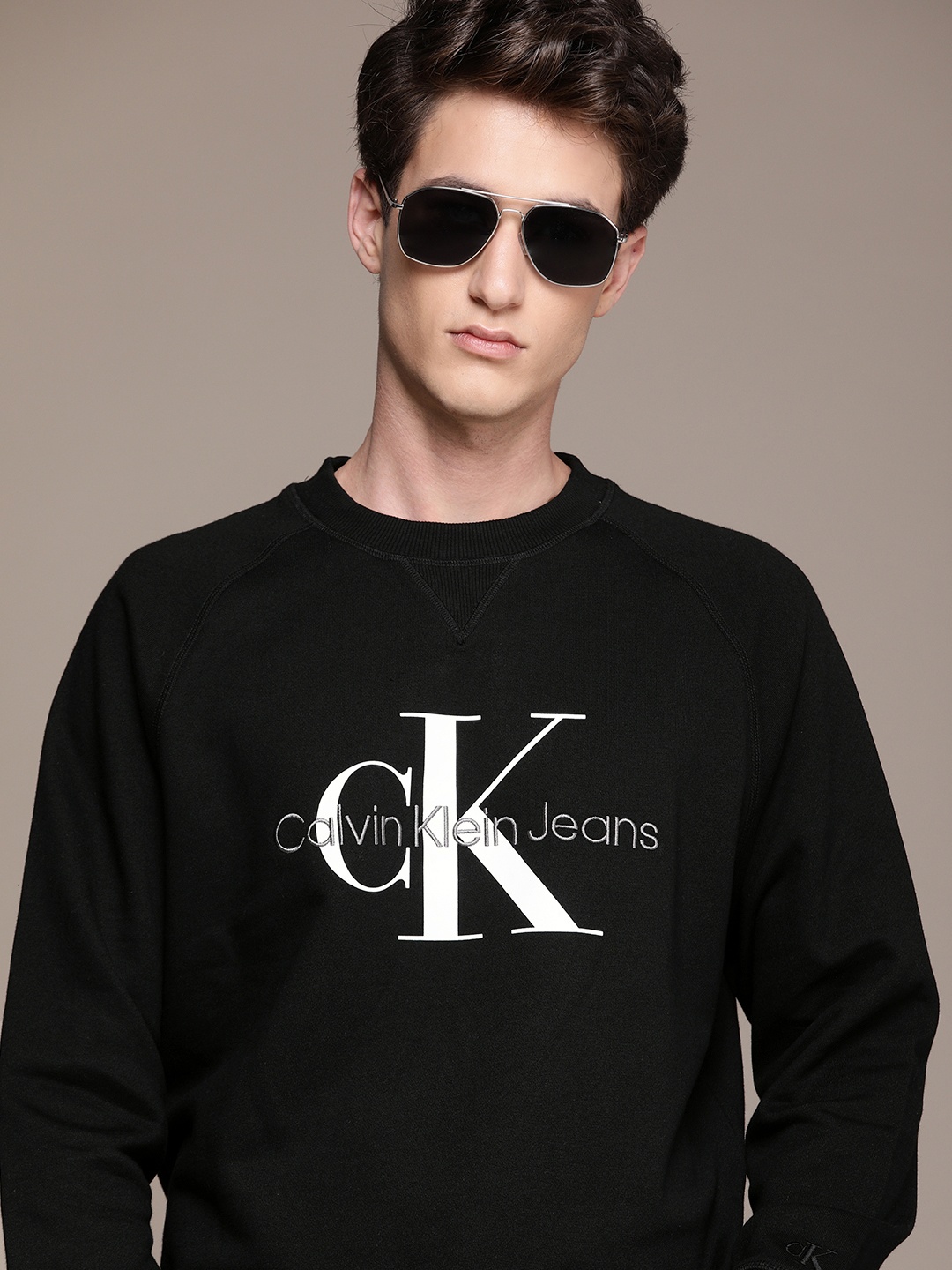 

Calvin Klein Jeans Men Black Brand Logo Printed Pullover Sweatshirt