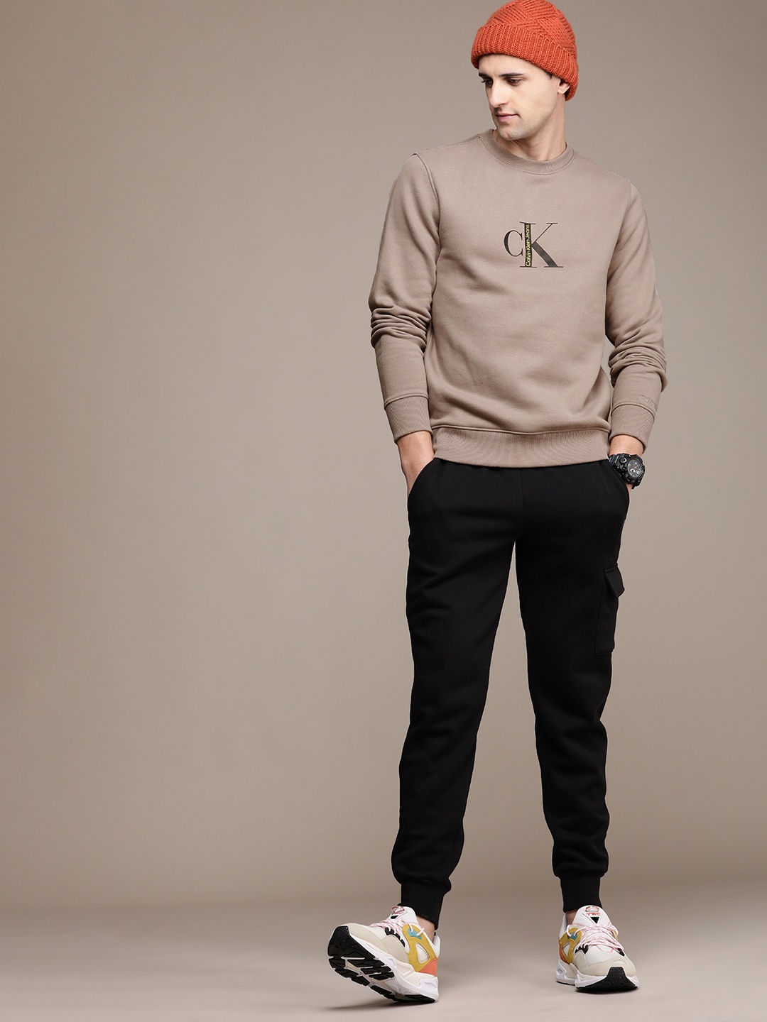 

Calvin Klein Jeans Men Taupe Brand Logo Printed Sweatshirt