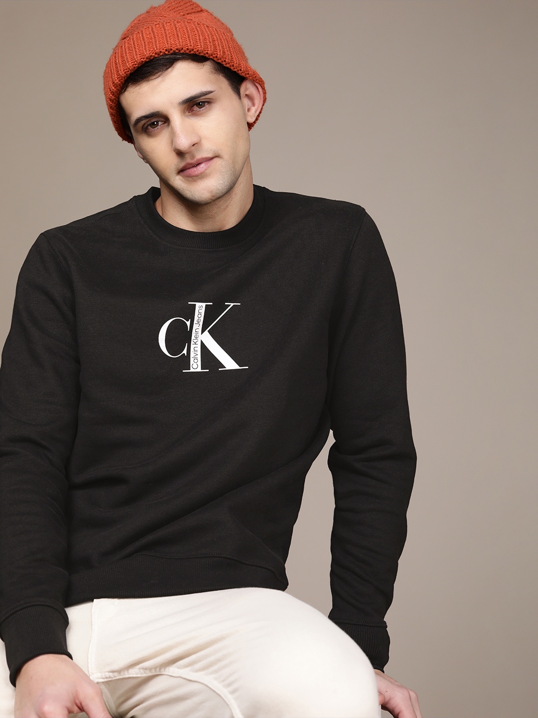 

Calvin Klein Jeans Men Black Brand Logo Printed Pullover Sweatshirt