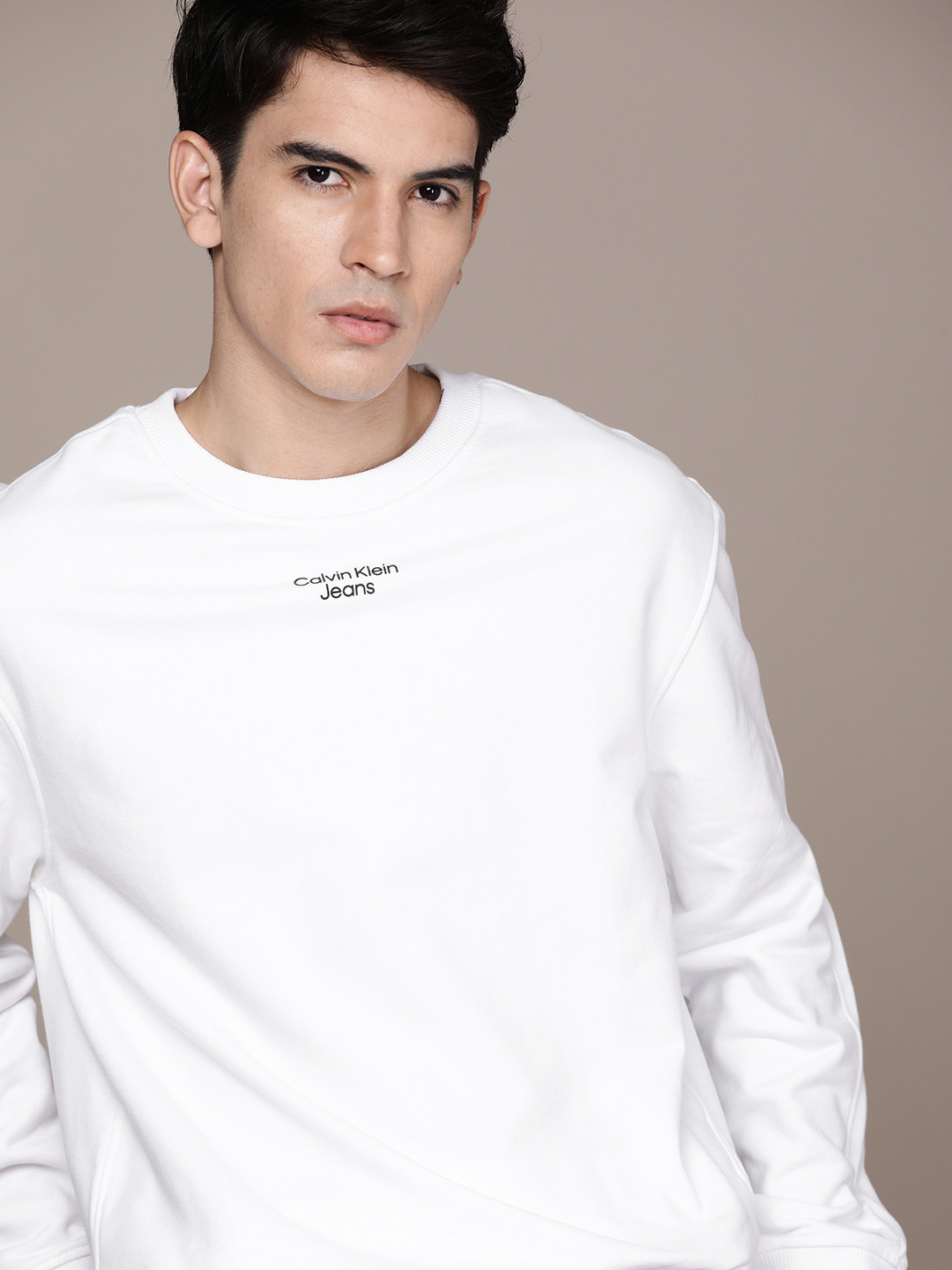 

Calvin Klein Jeans Men White Brand Logo Printed Sweatshirt