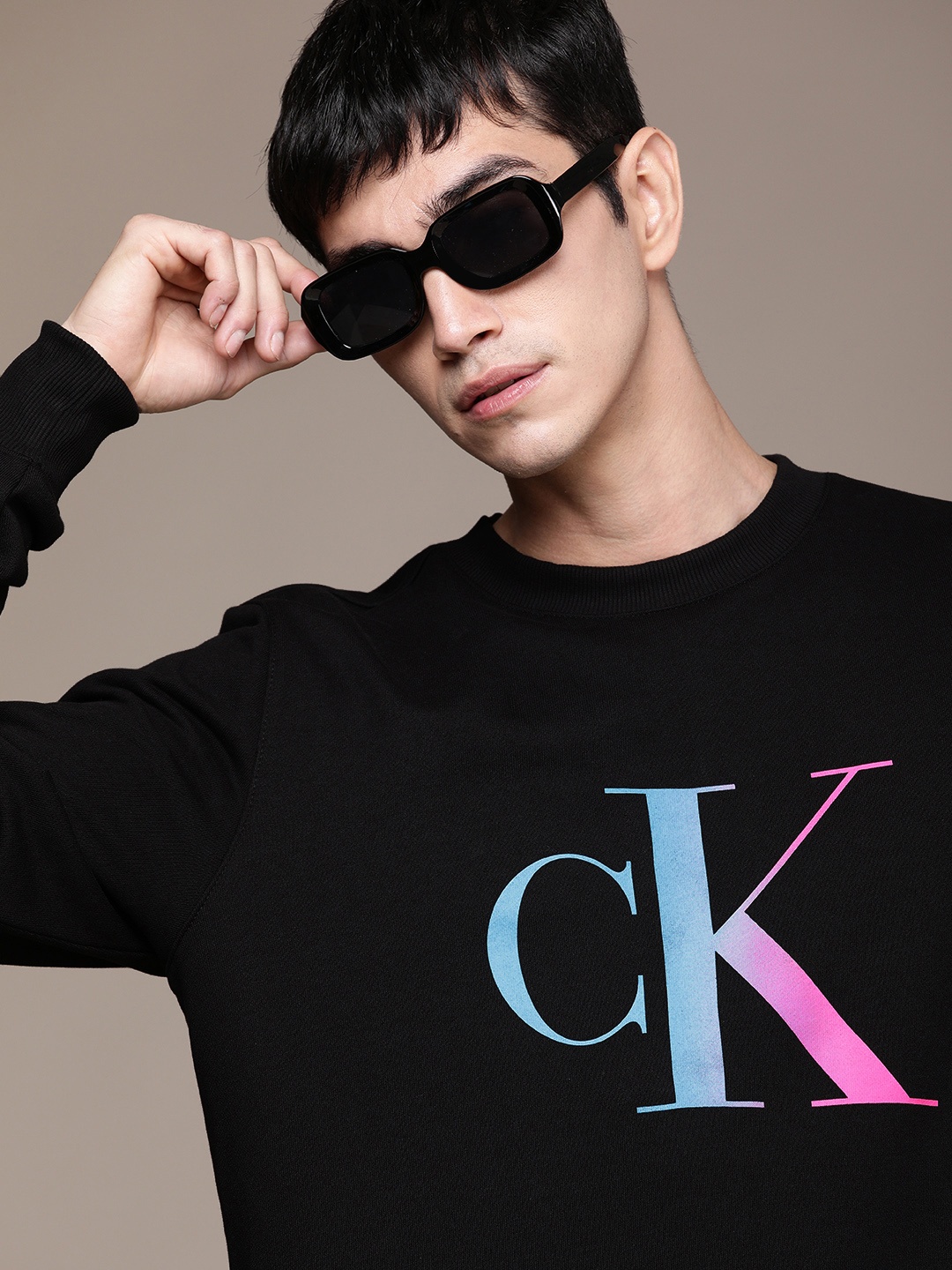 

Calvin Klein Jeans Men Black Brand Logo Printed Pure Cotton Pullover Sweatshirt