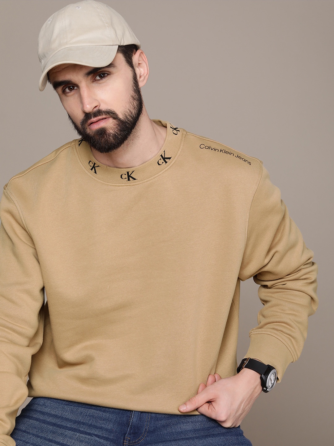 

Calvin Klein Jeans Men Camel Brown Sweatshirt