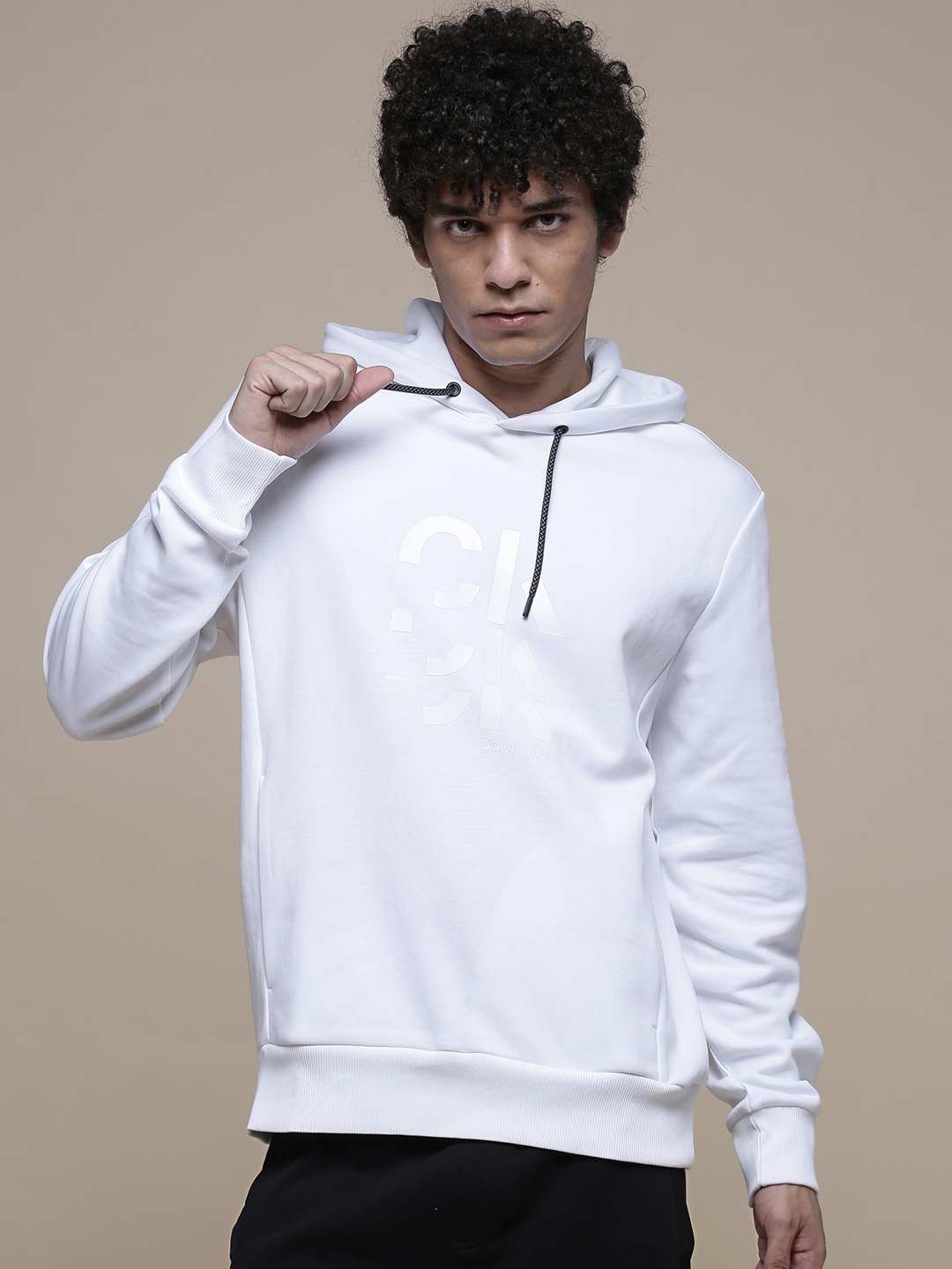 

Calvin Klein Jeans Men White Printed Hooded Sweatshirt