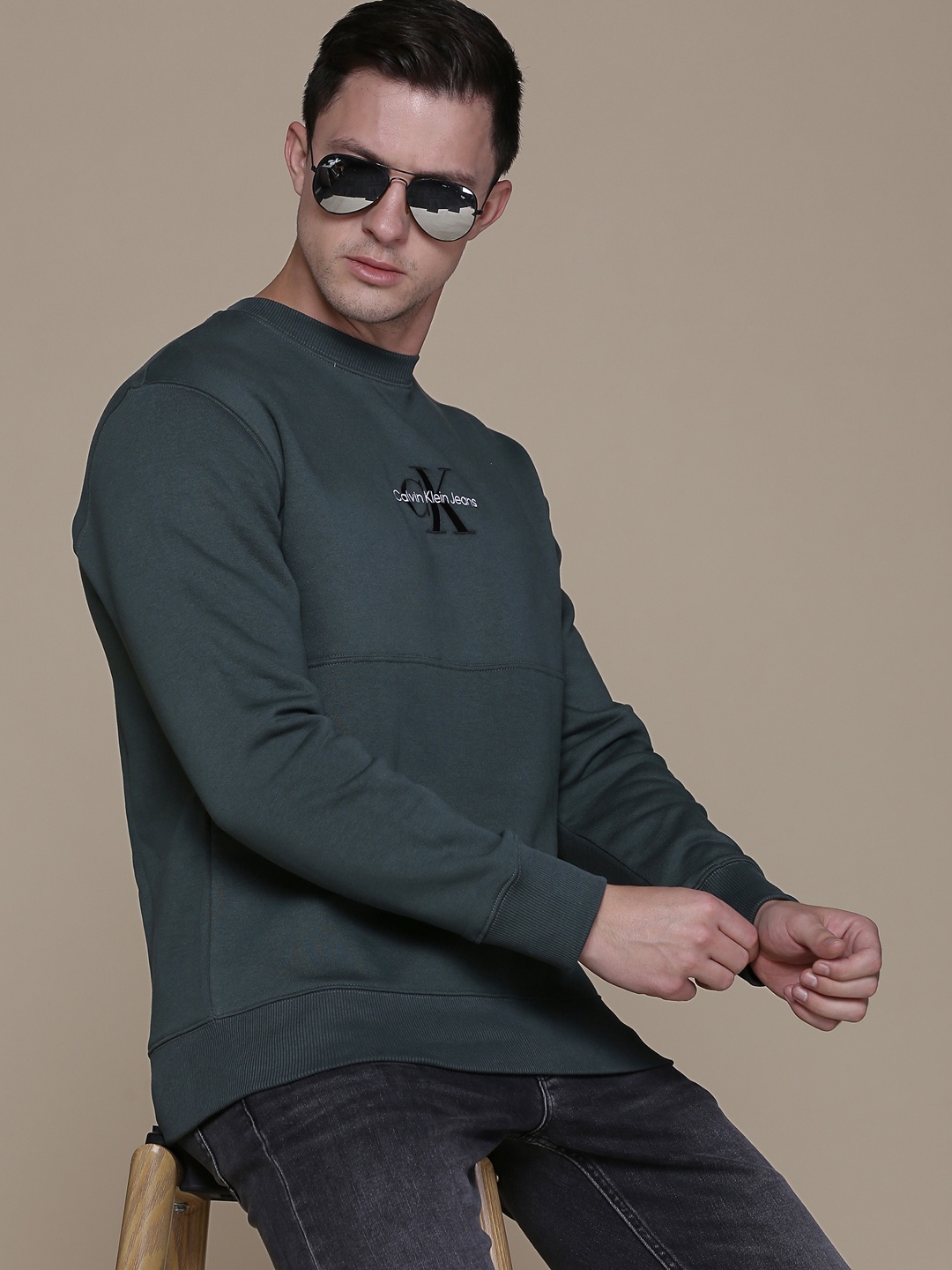 

Calvin Klein Jeans Men Grey Brand logo Embroidered Sweatshirt