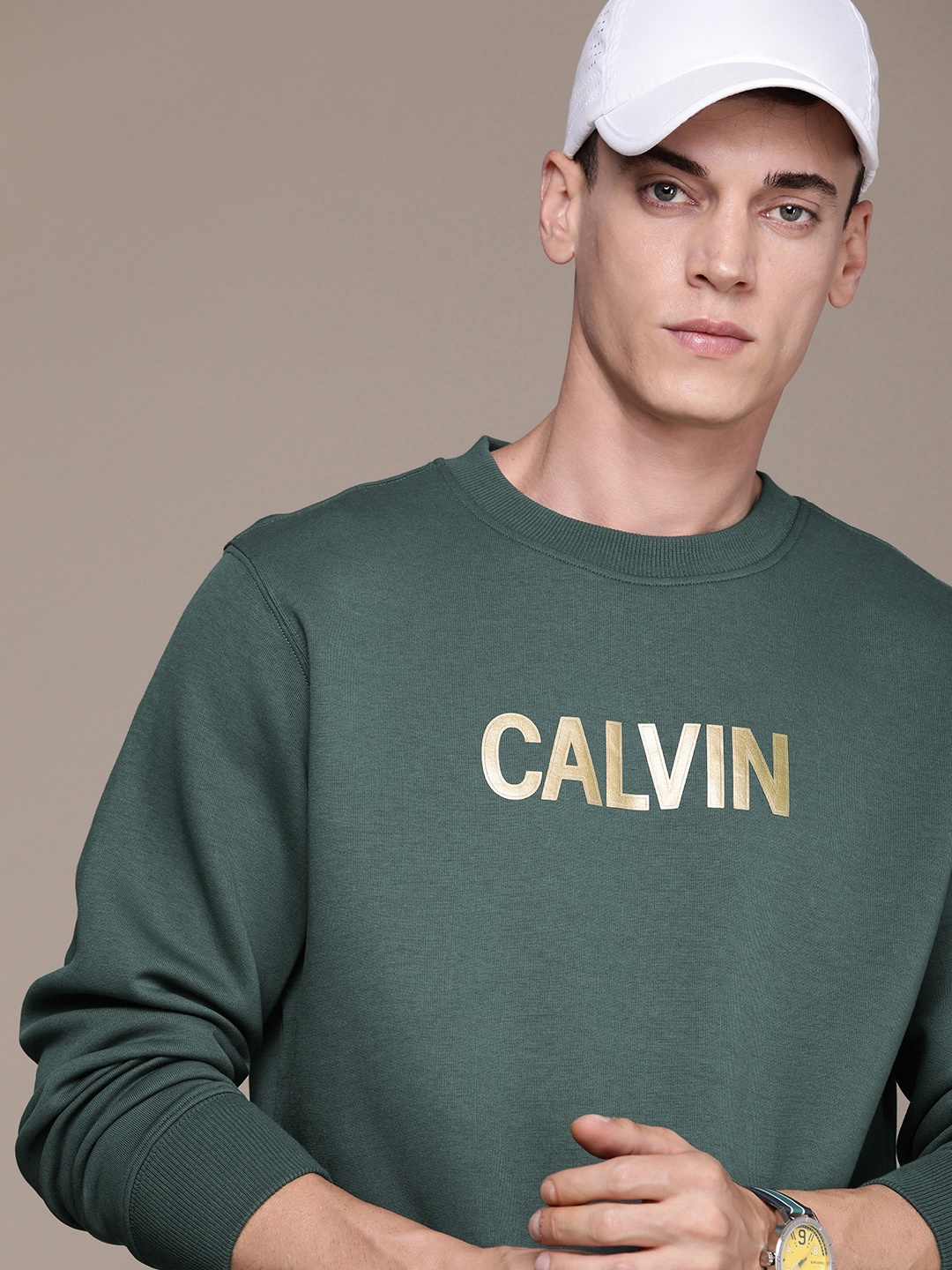 

Calvin Klein Jeans Men Olive Green Brand Logo Printed Sweatshirt