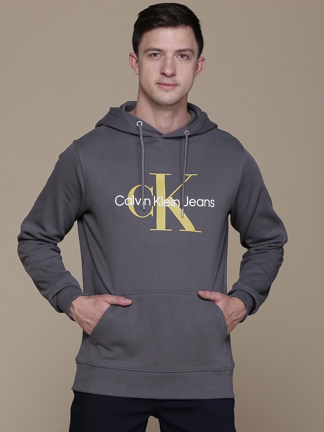 

Calvin Klein Jeans Men Grey Printed Hooded Sweatshirt