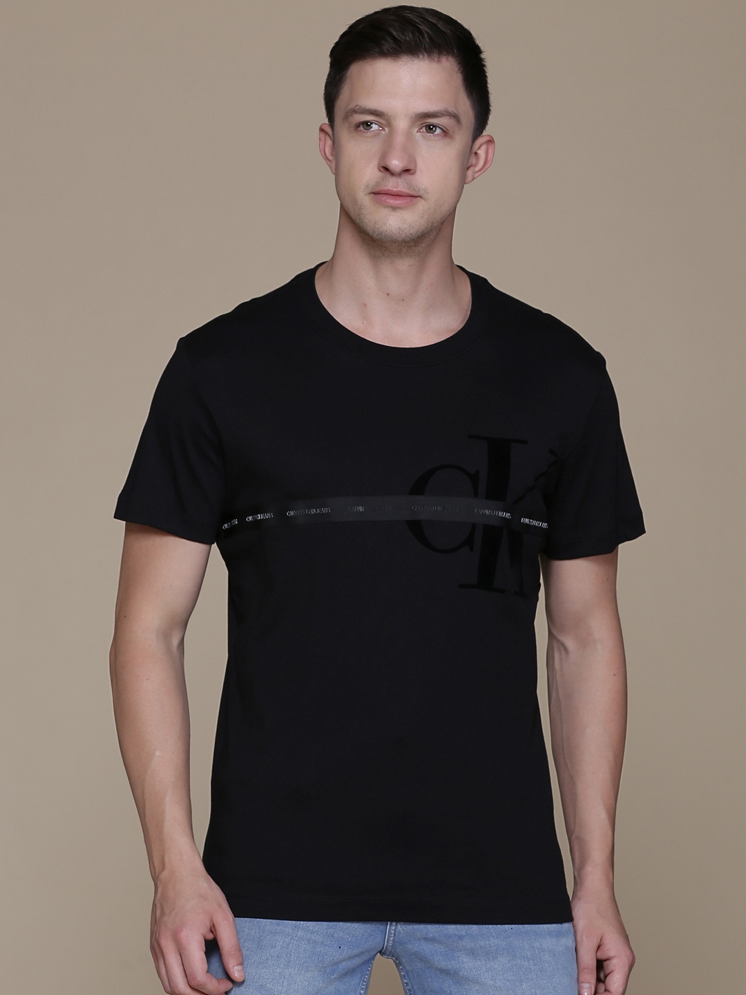 

Calvin Klein Jeans Men Black Brand Logo Printed T-shirt