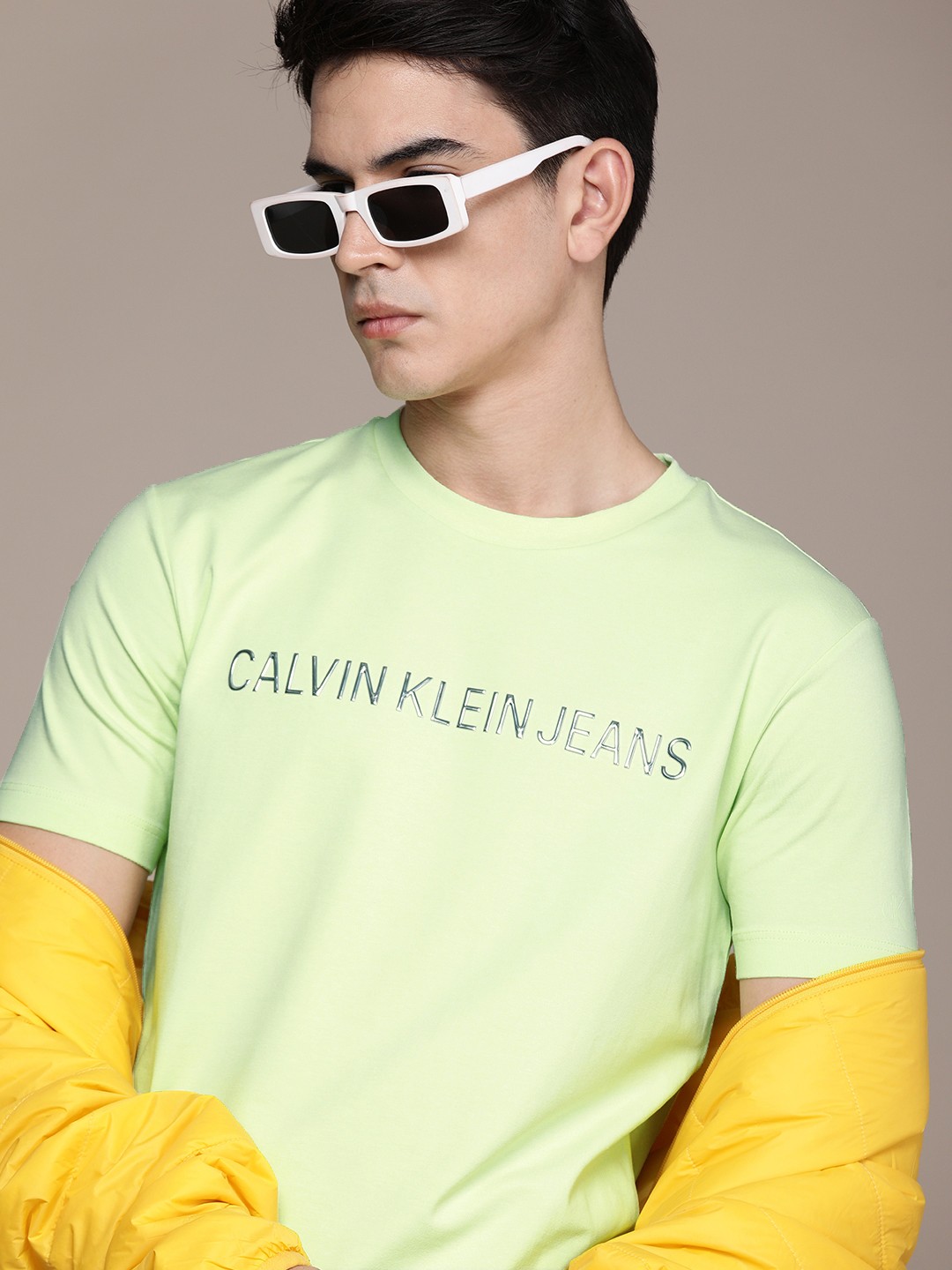 

Calvin Klein Jeans Men Mint Green Brand Logo Printed T-shirt