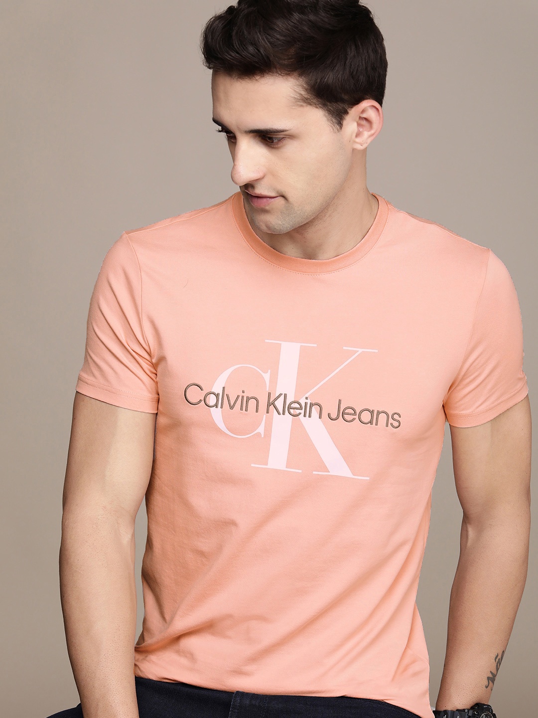 

Calvin Klein Jeans Men Pink Brand Logo Printed T-shirt