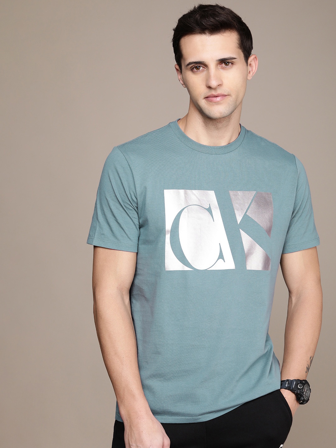 

Calvin Klein Jeans Men Blue Brand Logo Printed Pure Cotton T-shirt