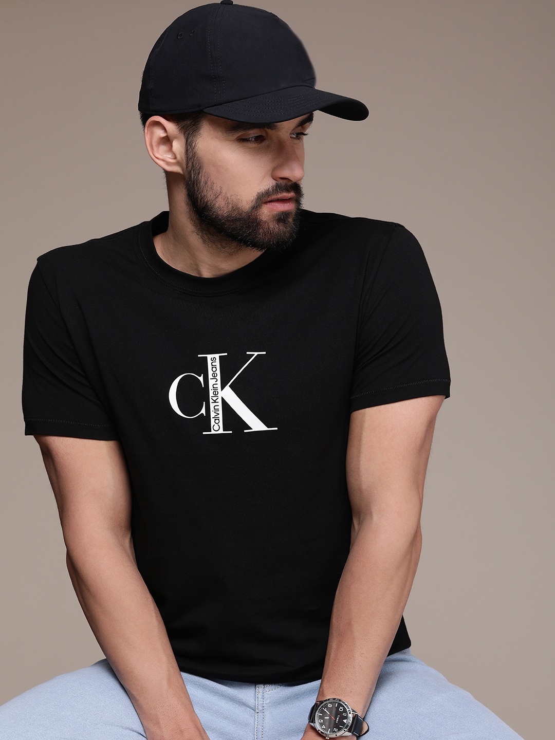 

Calvin Klein Jeans Men Black Brand Logo Organic Cotton T-shirt