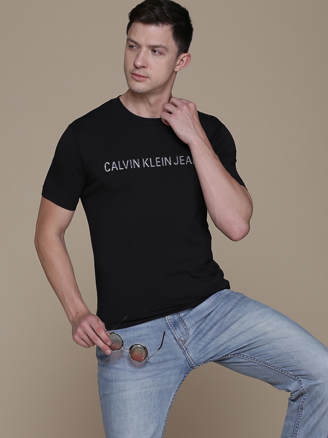 

Calvin Klein Jeans Men Black Brand Logo Printed T-shirt