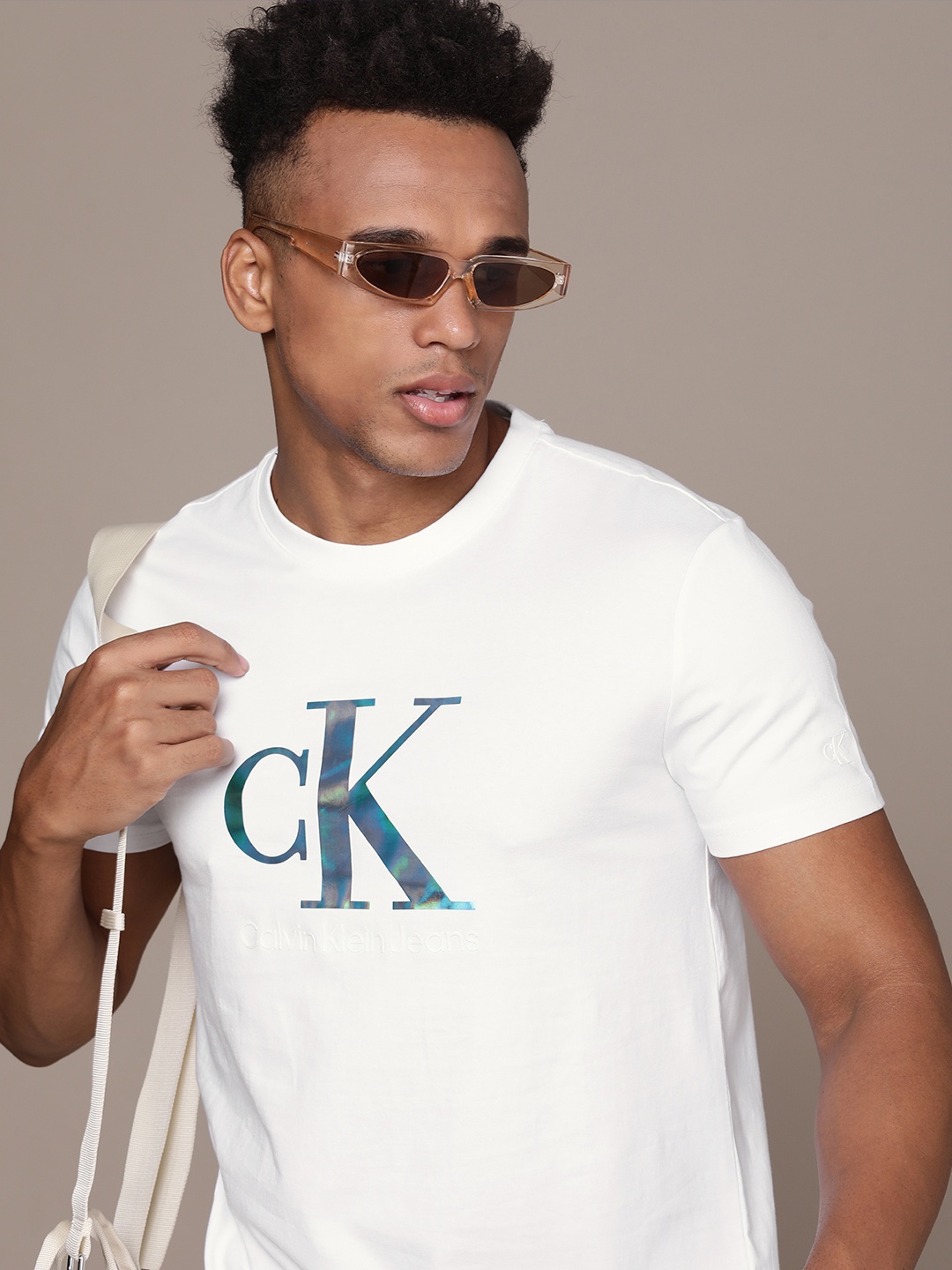 

Calvin Klein Jeans Brand Logo Printed Slim Fit T-shirt, White