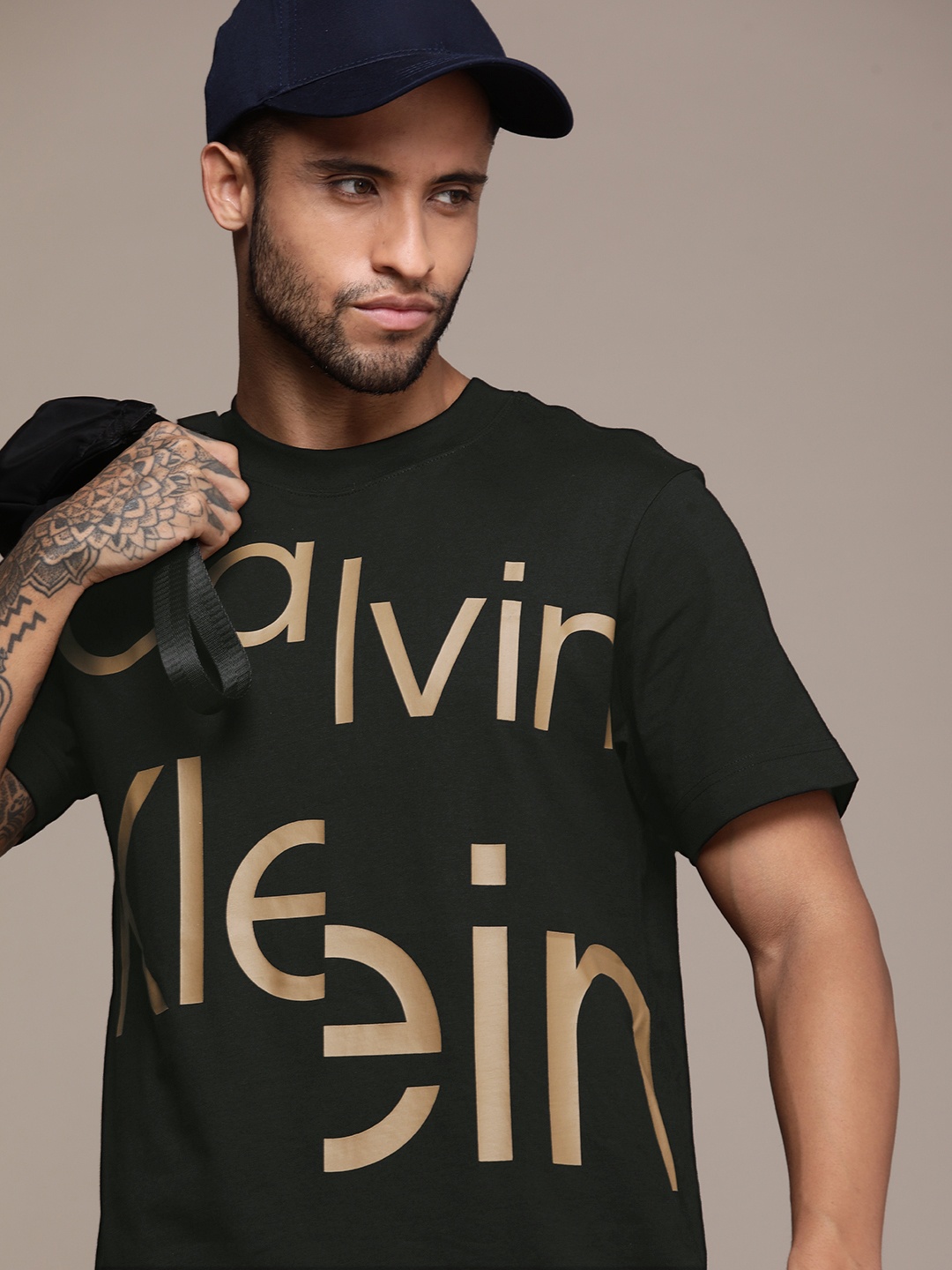 

Calvin Klein Jeans Men Black Brand Logo Printed Organic Cotton Slim Fit T-shirt