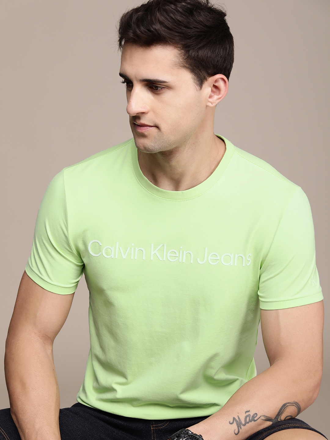 

Calvin Klein Jeans Men Mint Green Typography Applique T-shirt