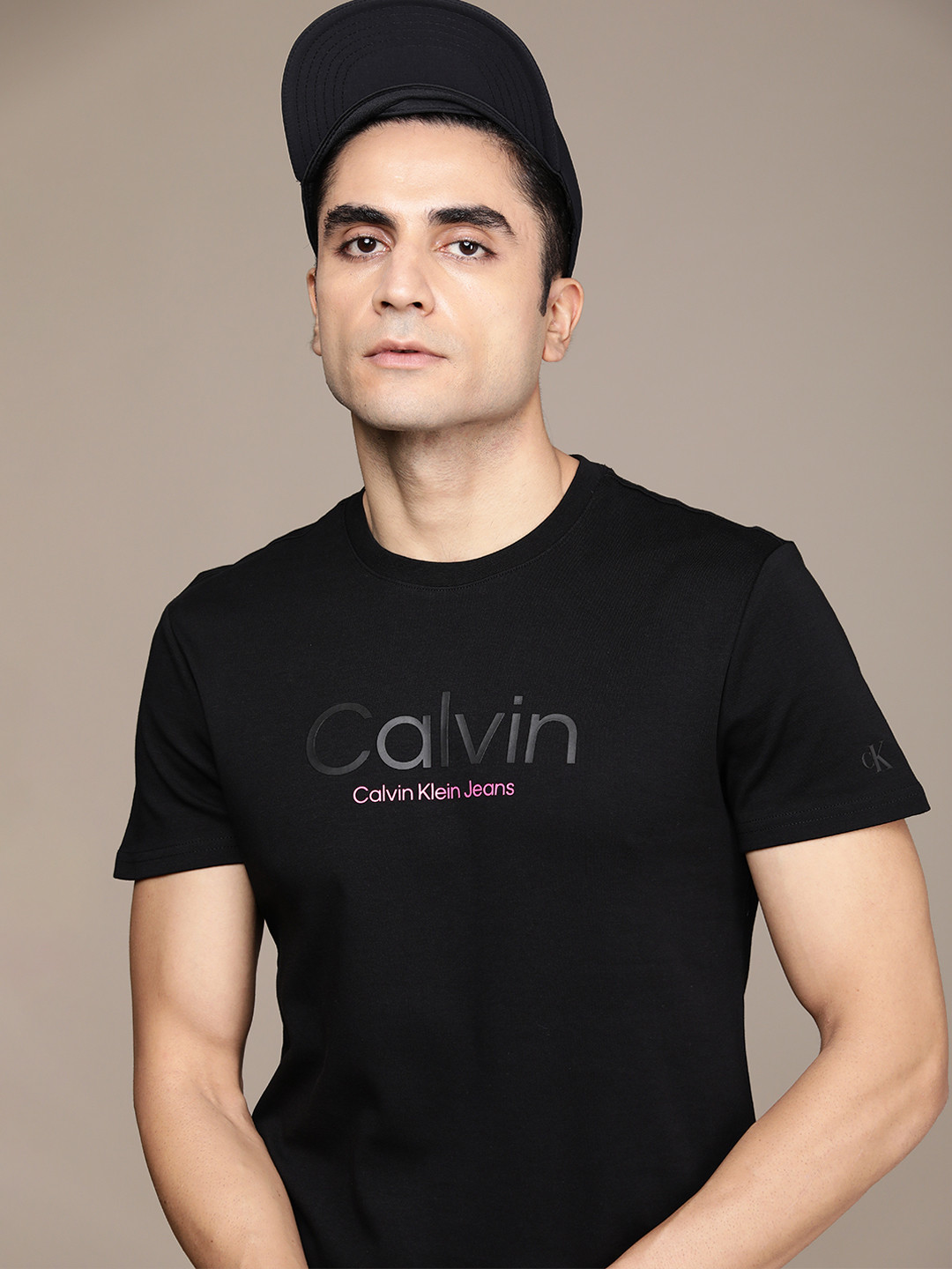 

Calvin Klein Jeans Men Black Brand Logo Printed Pure Cotton T-shirt
