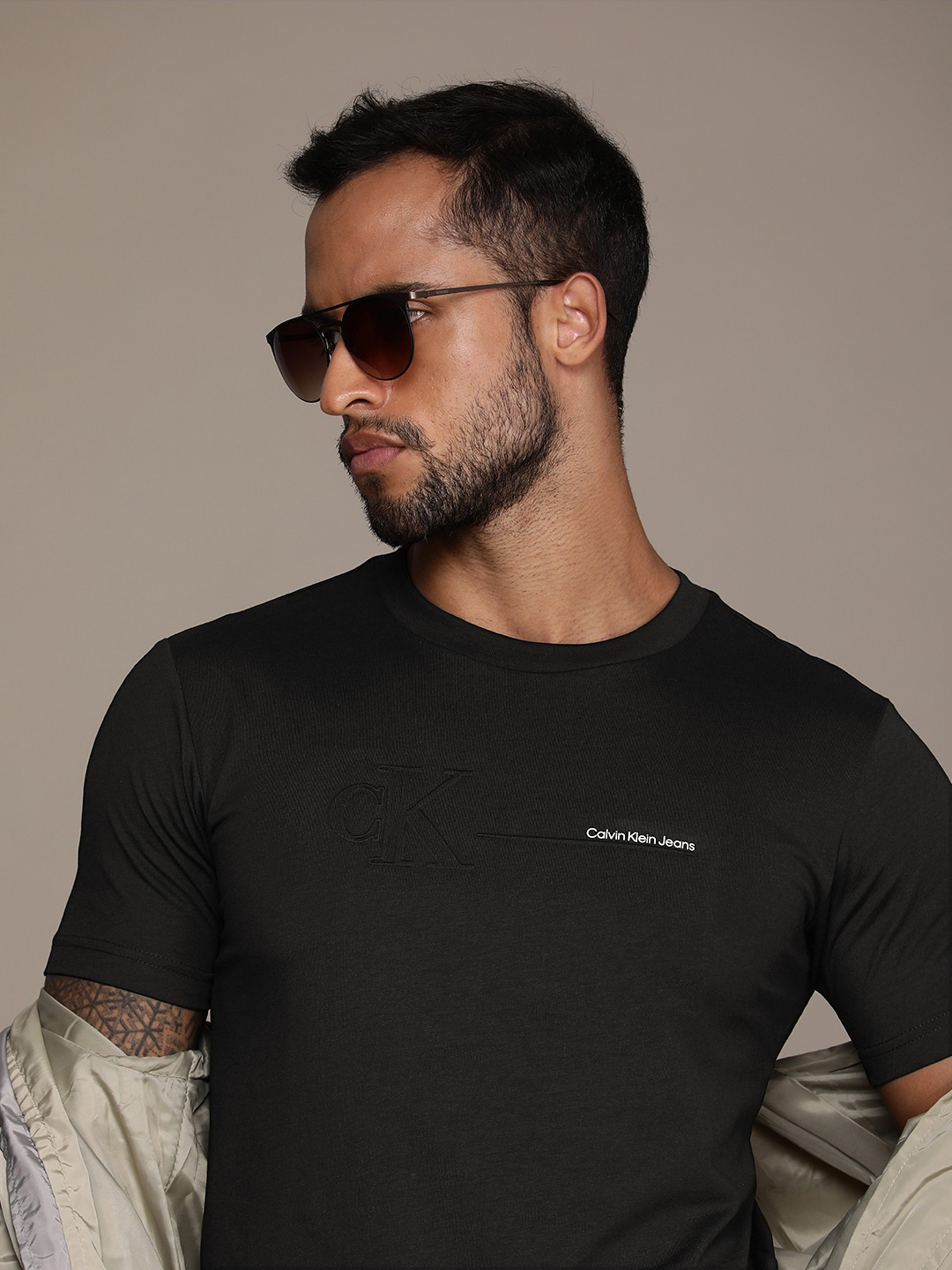 

Calvin Klein Jeans Men Black Brand Logo Printed Pure Cotton T-shirt
