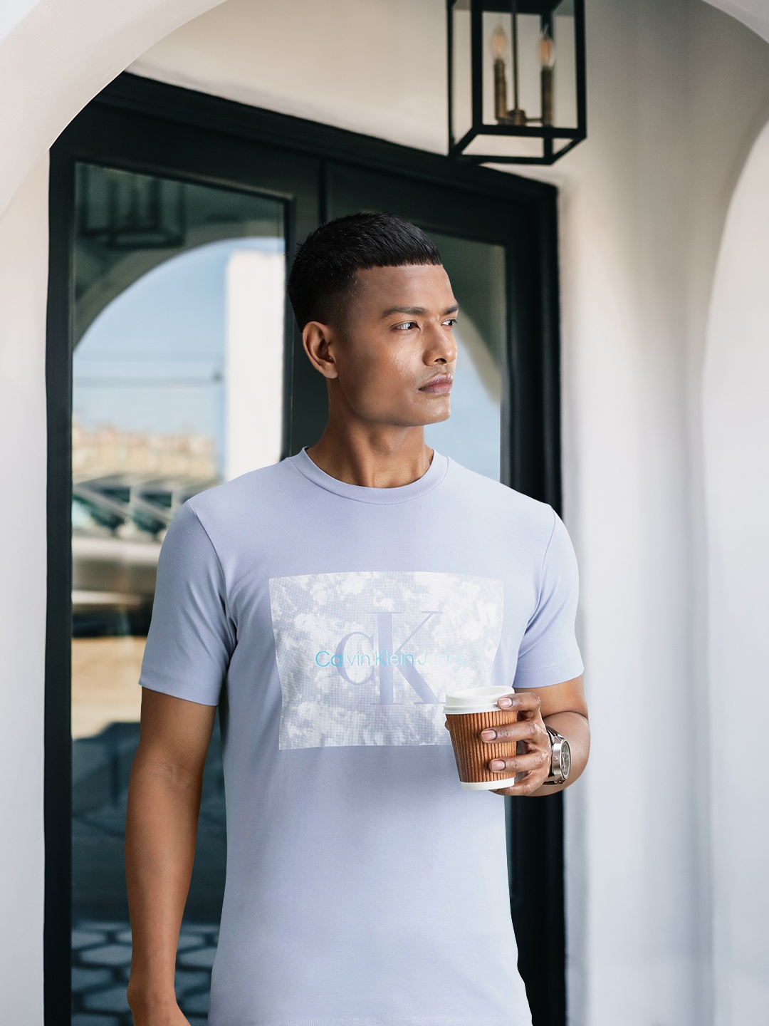 

Calvin Klein Jeans Men Grey Brand Logo Printed Organic Cotton Casual T-shirt