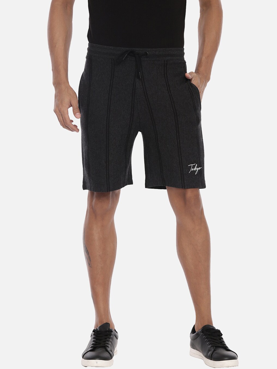 R&B Men Grey Slim Fit Sports Shorts