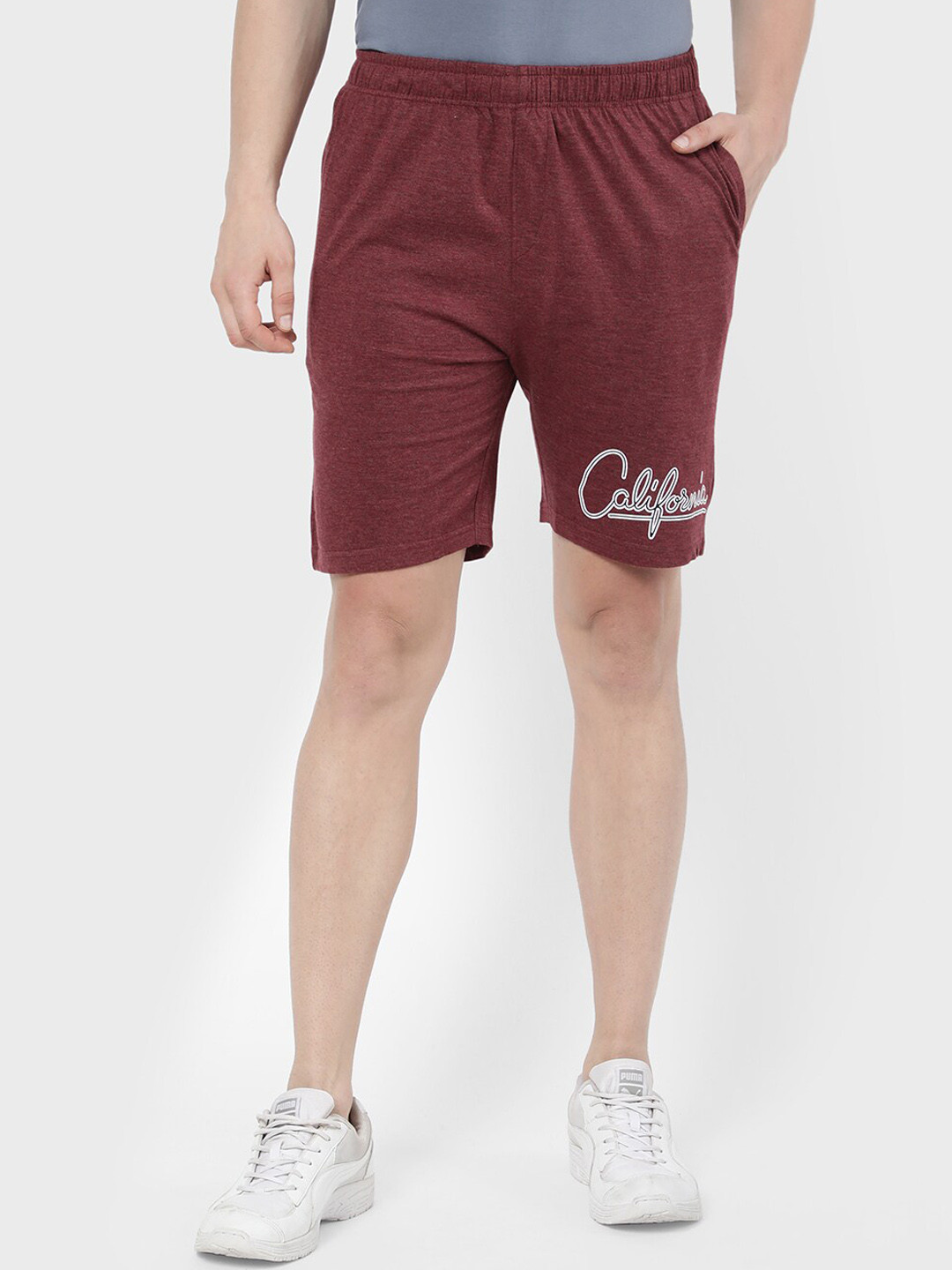 

R&B Men Maroon Printed Sports Shorts