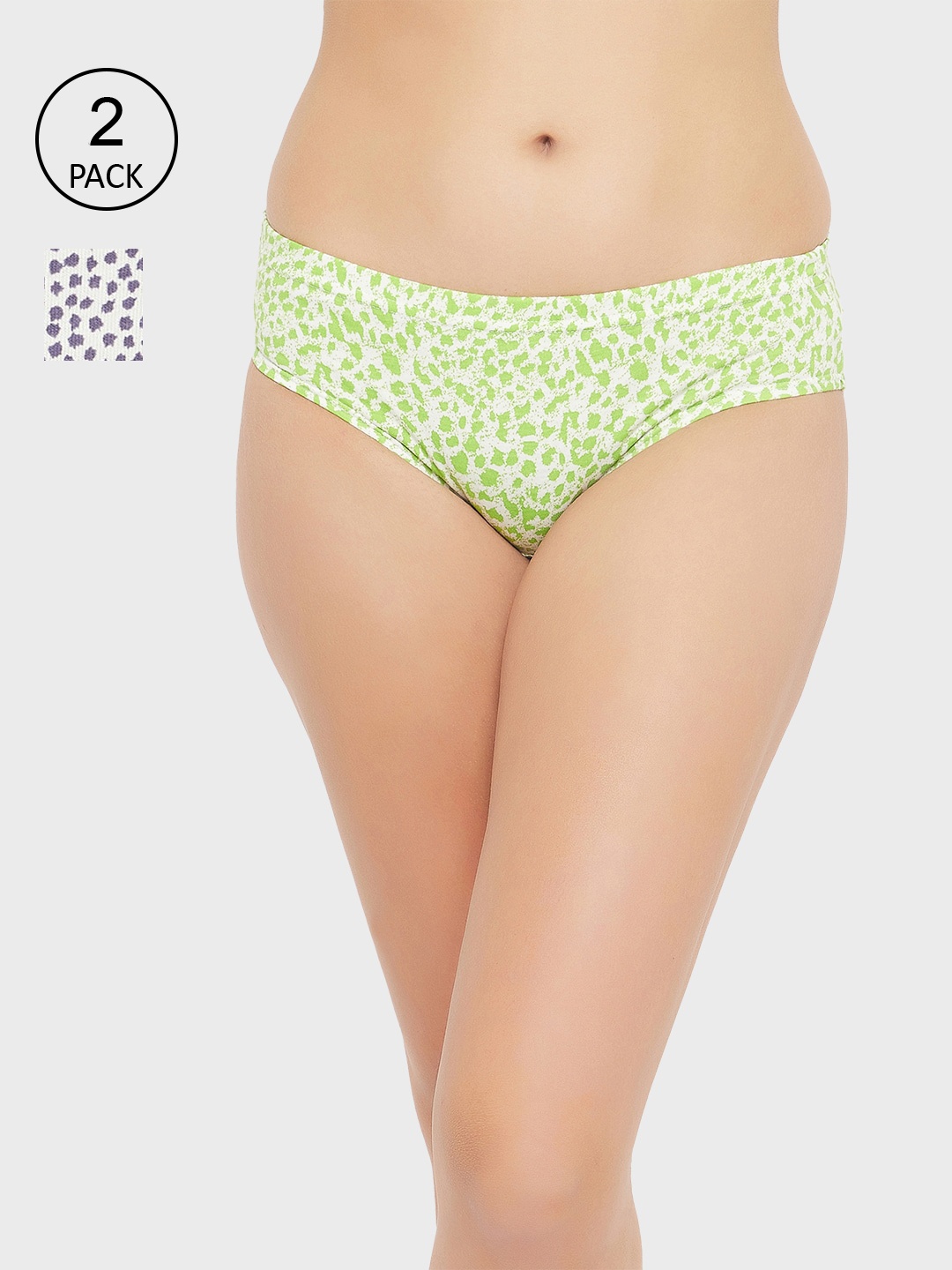 

Clovia Women Pack Of 2 Printed Cotton Hipster Briefs, Green