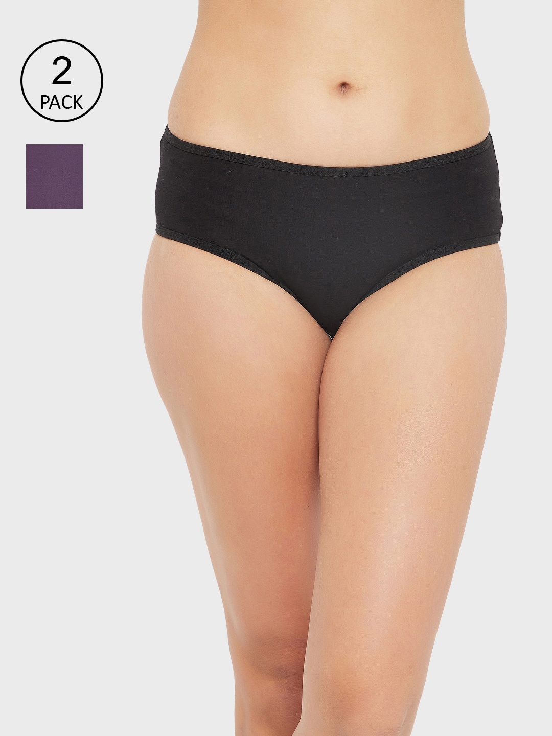 

Clovia Women Pack Of 2 Solid Cotton Hipster Briefs, Black