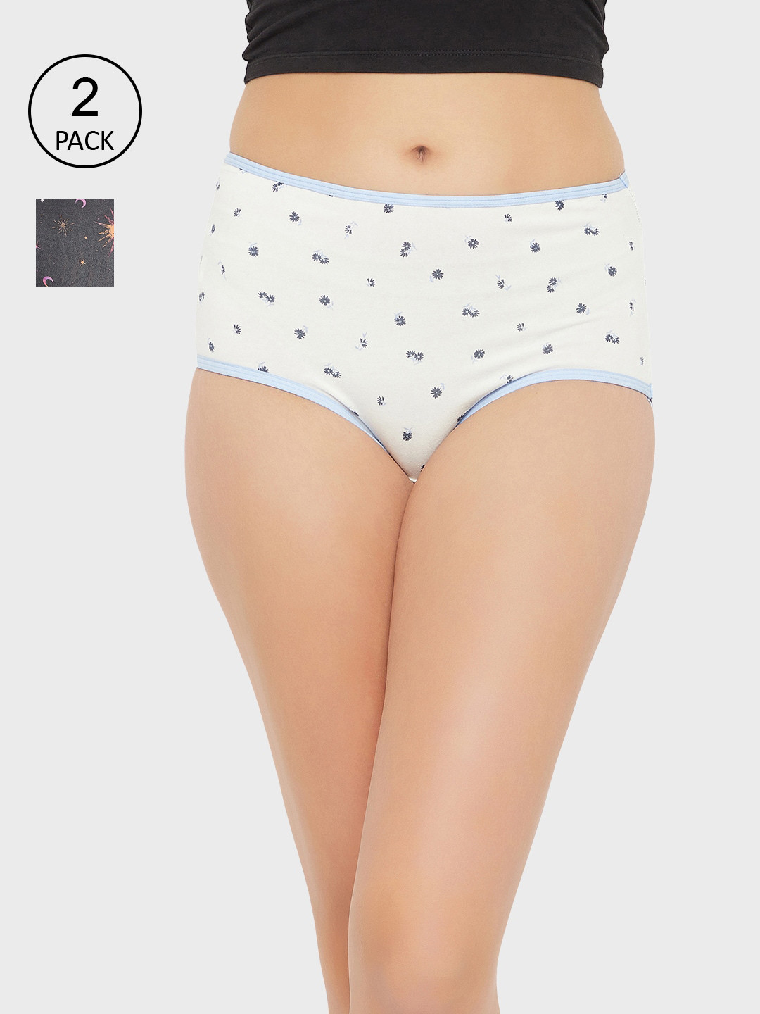

Clovia Women Pack Of 2 Printed Cotton Hipster Briefs, White