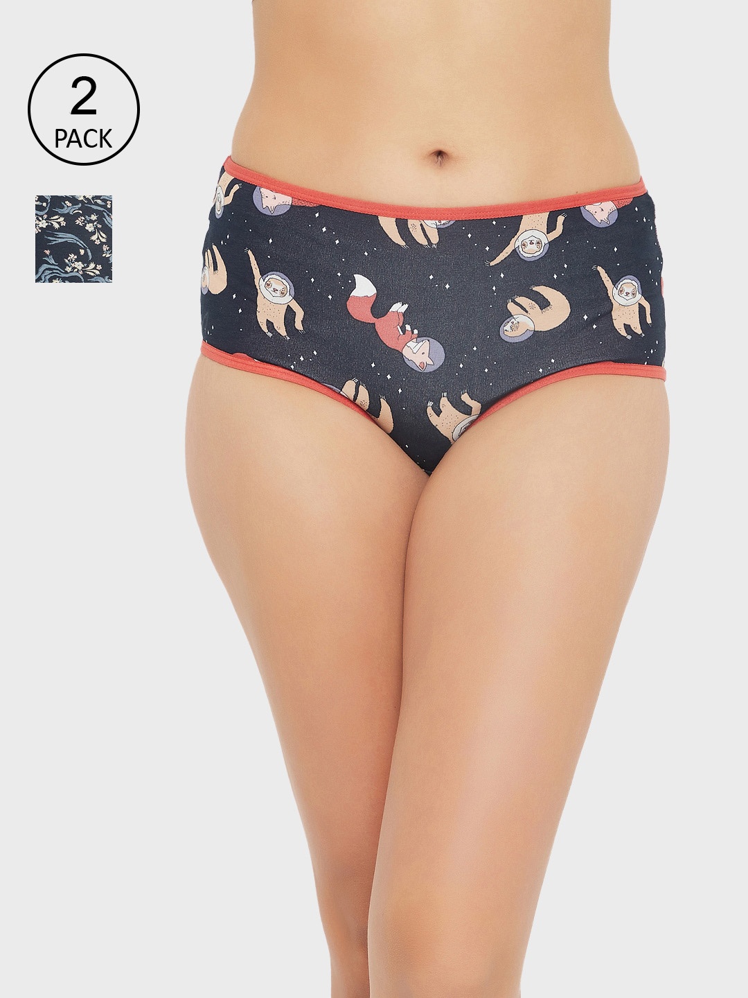 

Clovia Women Set of 2 Printed Hipster Briefs COMPN1601S, Navy blue
