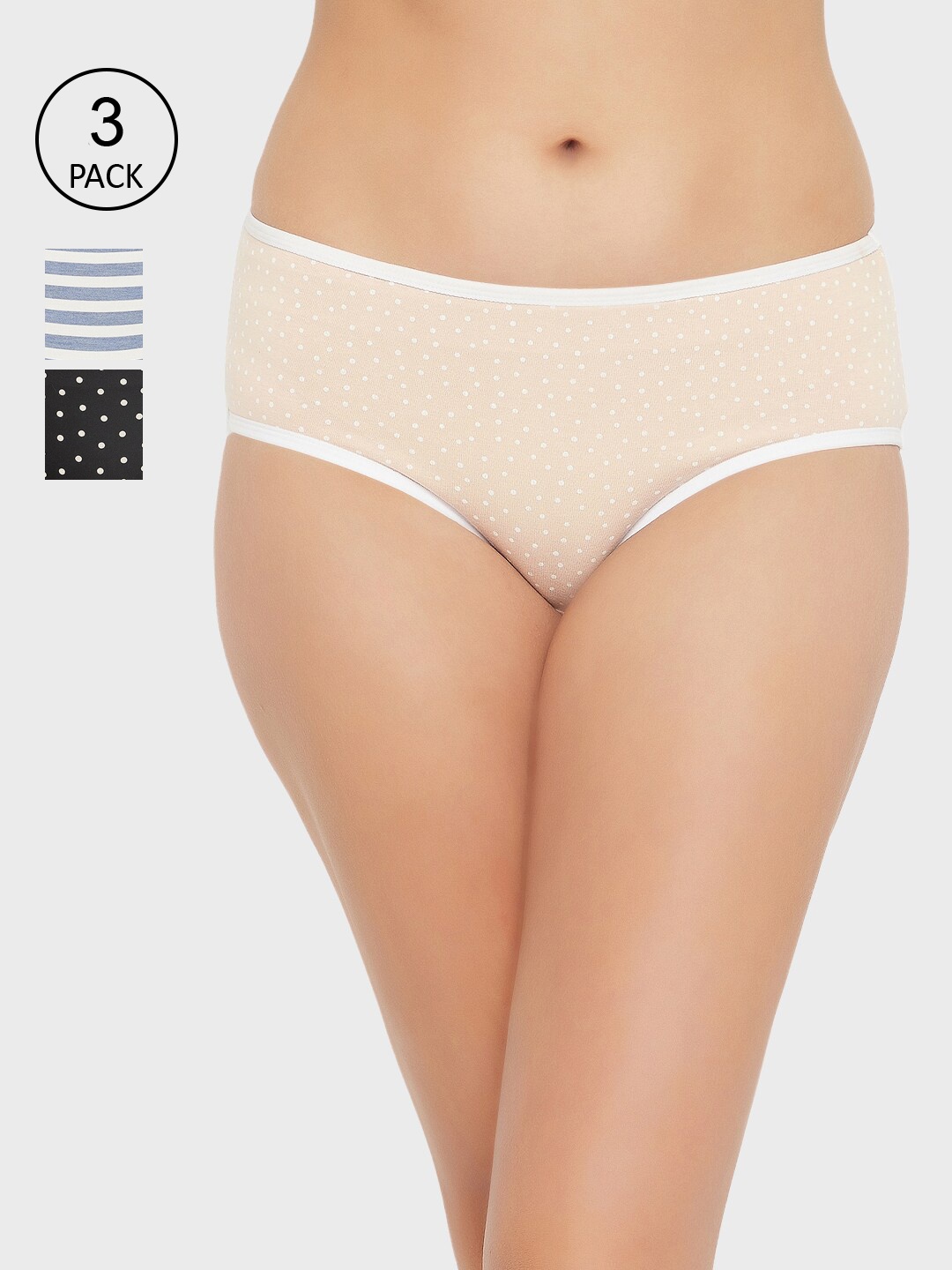 

Clovia Women Pack Of 3 Printed Hipster Briefs, Cream