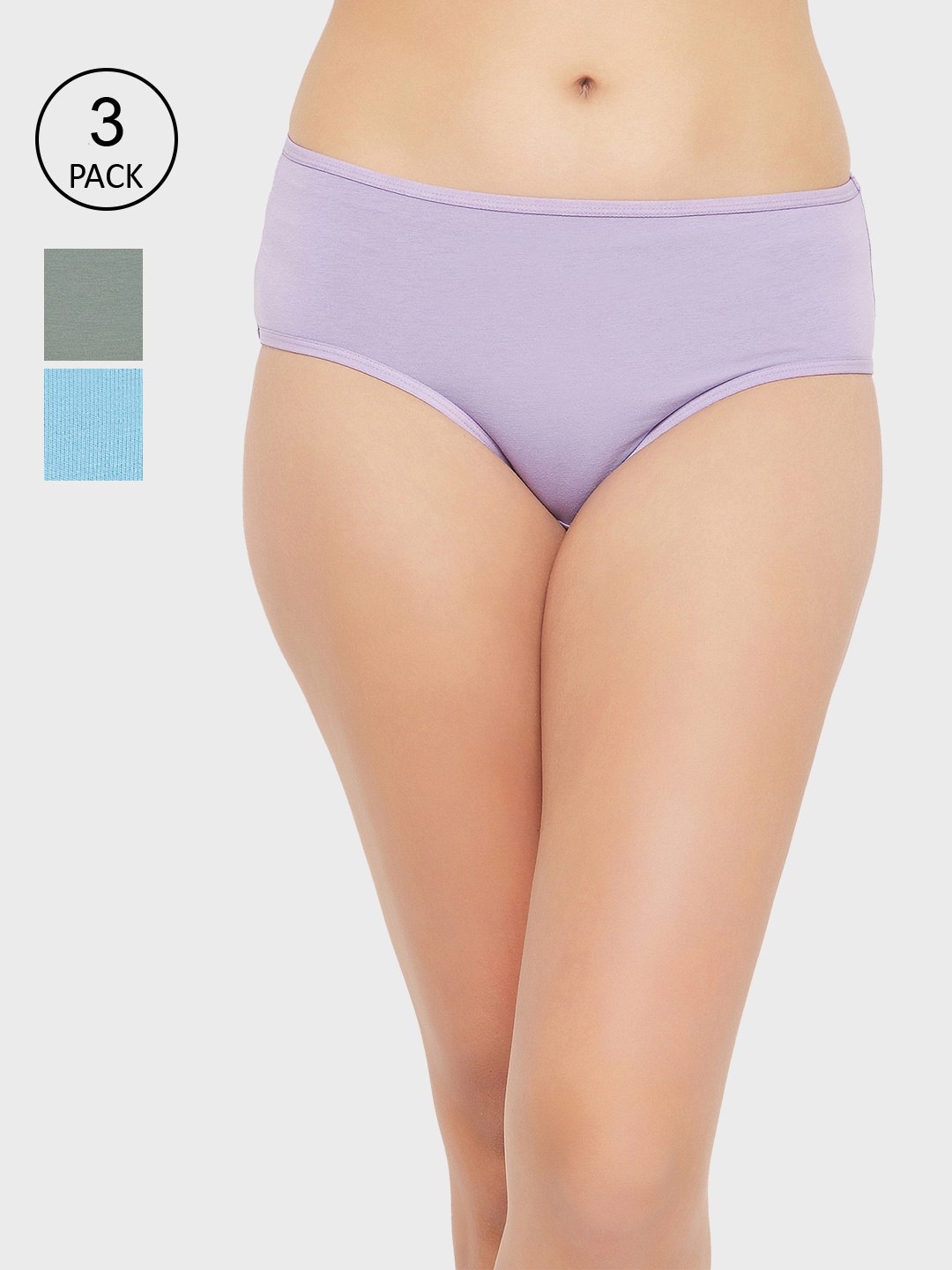 

Clovia Women Pack Of 3 Solid Cotton Hipster Briefs, Purple