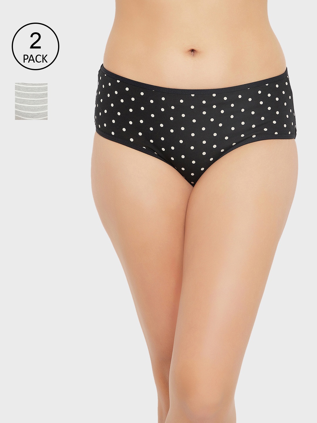 

Clovia Women Pack Of 2 Printed Hipster Cotton Briefs, Black