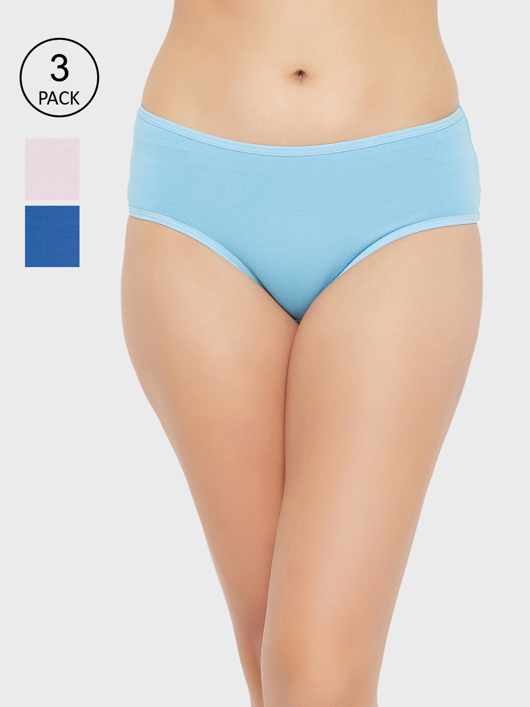 

Clovia Women Pack of 3 Printed Cotton Hipster Briefs, Blue