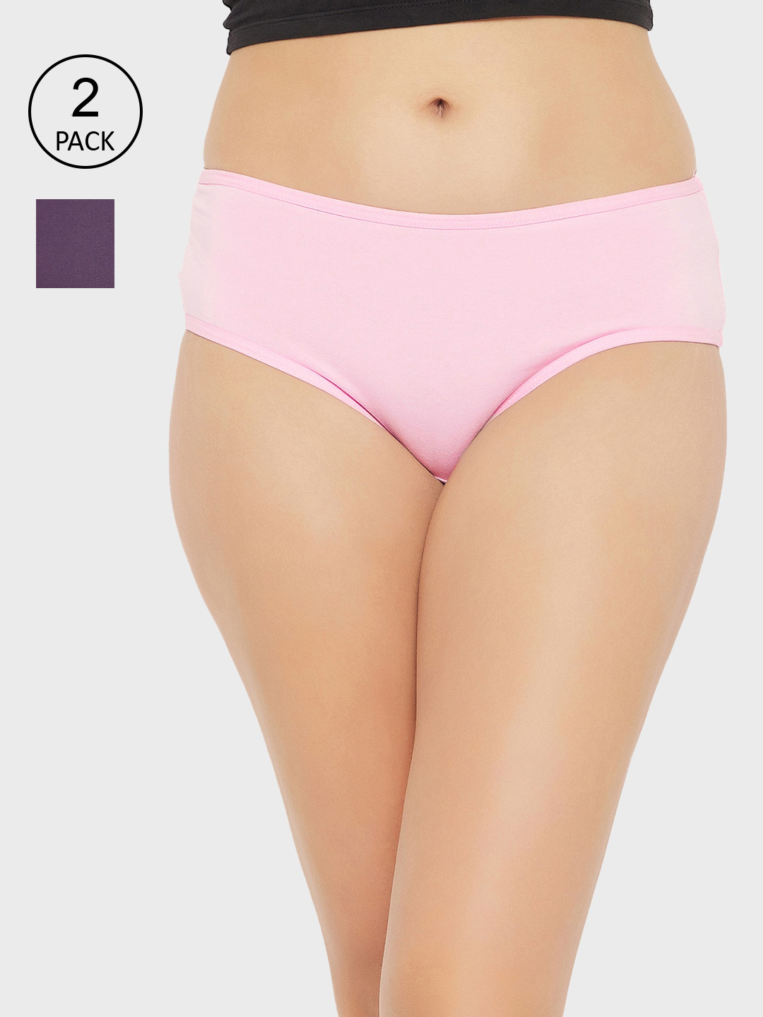

Clovia Women Pack Of 2 Solid Cotton Hipster Briefs, Purple