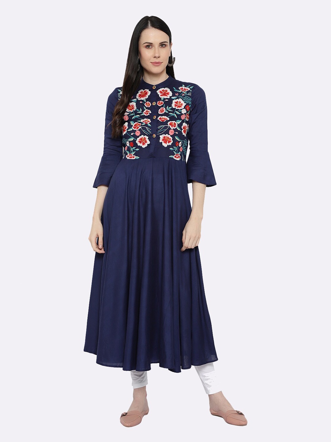 

shashvi Women Blue Floral Embroidered Flared Sleeves Anarkali Kurta
