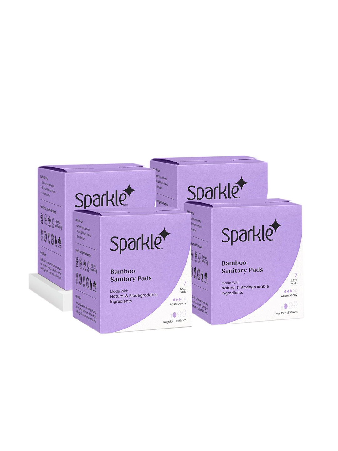 

Sparkle Set of 4 Cruelty-Free & Vegan Regular Bamboo Sanitary Pads - 7 Maxi Pads Each, Purple