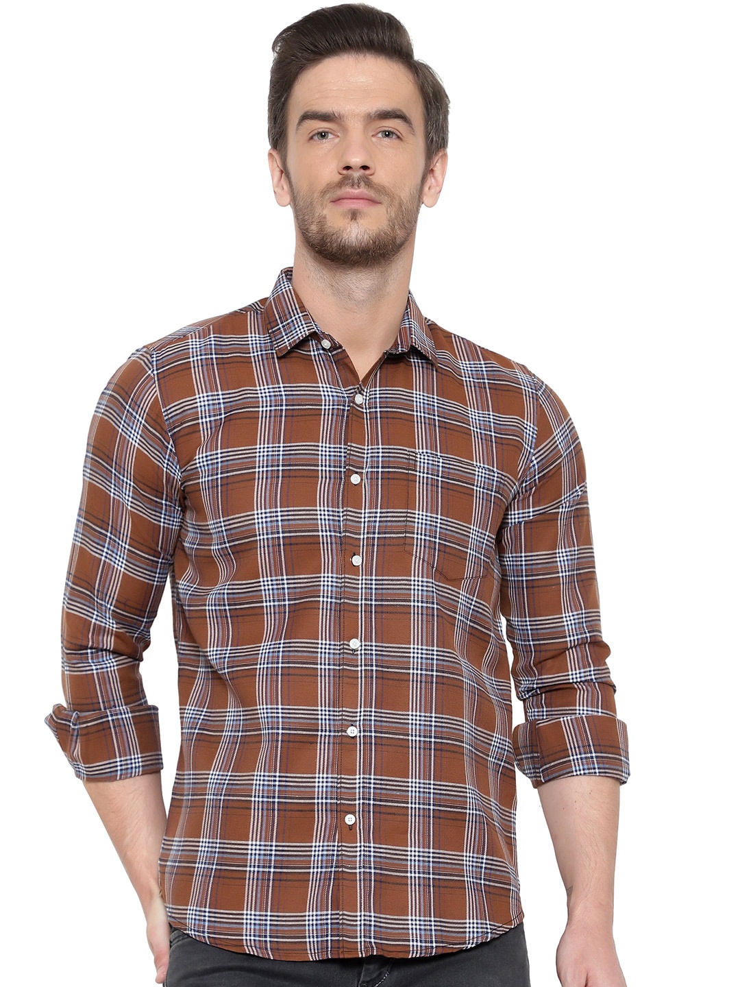 

BAWERIN Men Brown Original Sheer Checked Casual Shirt