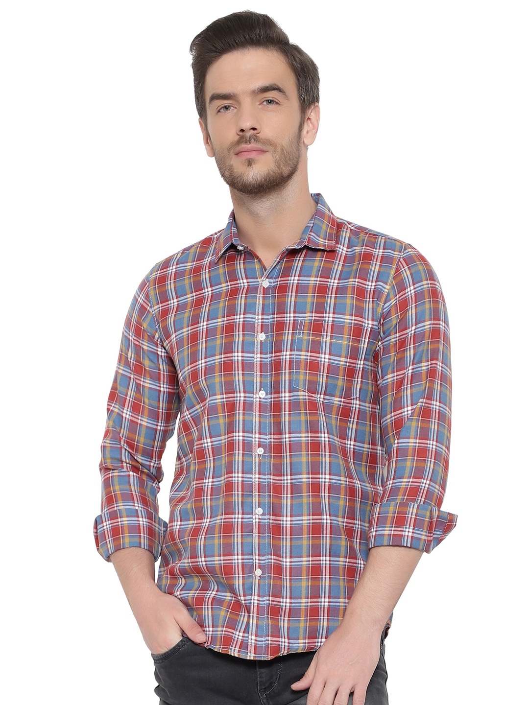 

BAWERIN Men Purple Original Sheer Checked Casual Shirt