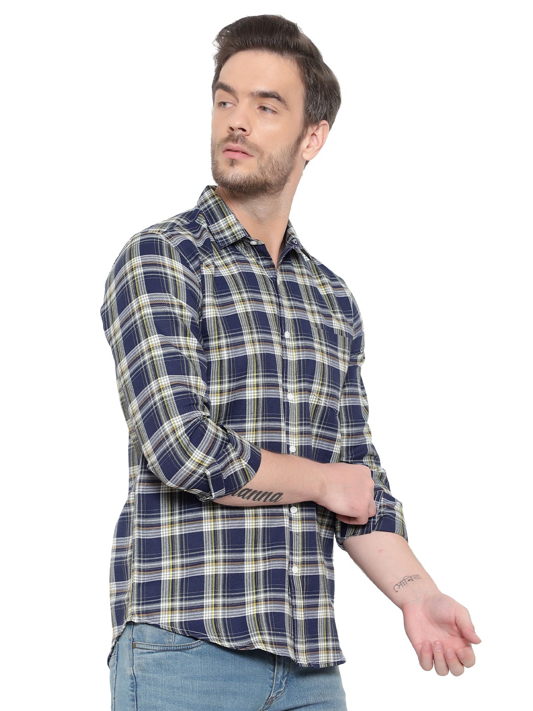 

BAWERIN Men Blue Original Tartan Checks Sheer Checked Casual Shirt